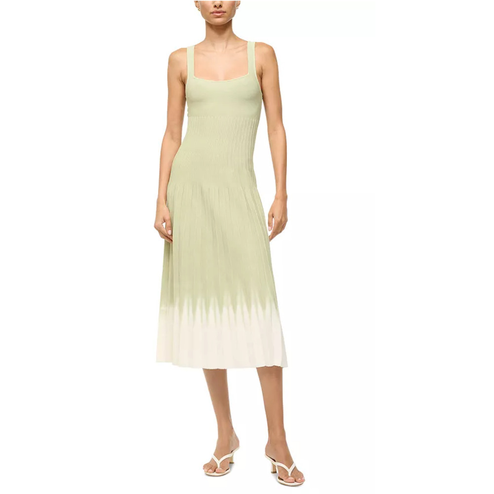 STAUD Ellison Square Neck Ombre Dress Women's Avocado Green - Size XL